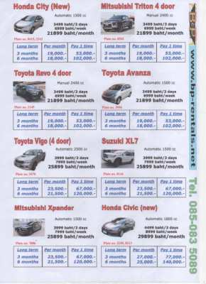 Cheap Cars For Rent Pattaya start from 400 baht/day
