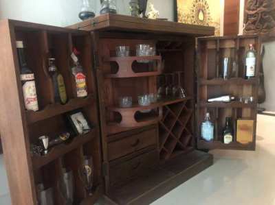 Massive teak wood handmade bar-cabinet. H:105cm x D:56cm x W:93cm