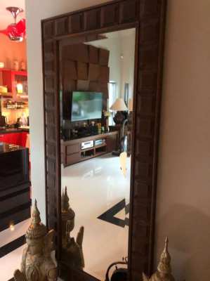 Mirror Faceted glass massive wood Teak W:75cm. x H:160cm. x D:4cm.