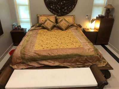 Bed King Size frame handmade massive wood Teak, with powerful lamella 