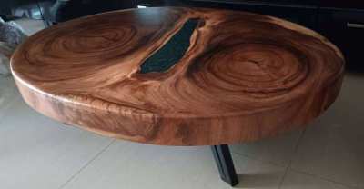 NO.63acacia log coffee table with green pearl riverponds free delivery