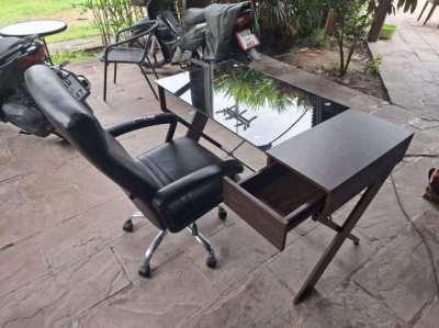 Glass Top Computer Desk & Chair
