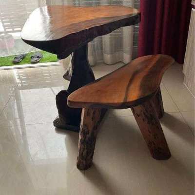 Heart-shaped wooden table with stool