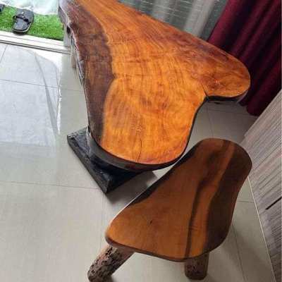 Heart-shaped wooden table with stool