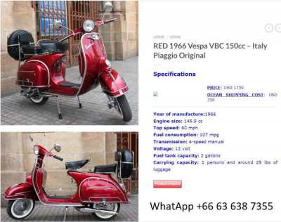 VINTAGE FULLY RESTORED RED 1966 Vespa VBC 150cc – Italy Original