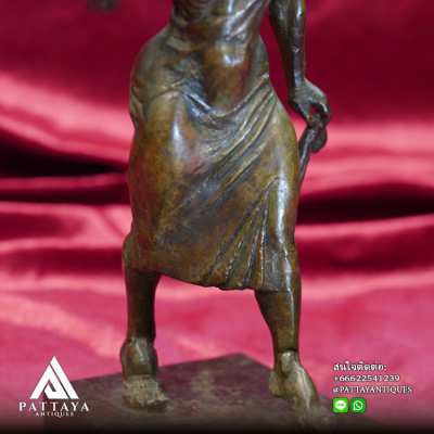 Antique Bronze statue of Lady holding a rams head cup