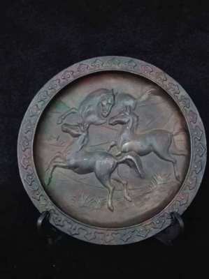 Vintage Brass Running Horses Plate