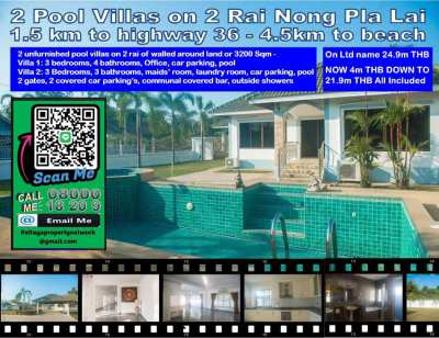 2 Pool Villas on 2 Rai in Nong Pla Lai Reduced Price!