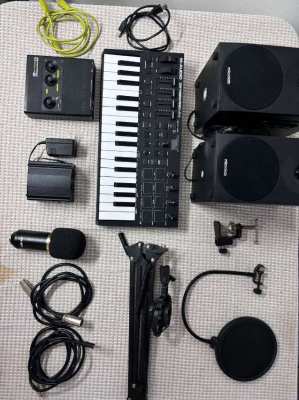 Audio Interface + Microphone + Midi Controller + Monitor Speaker Set