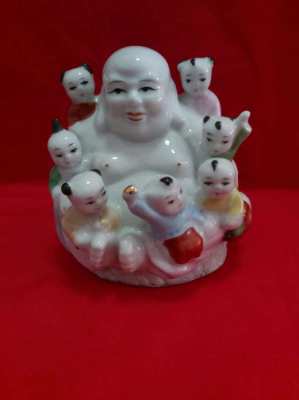 Lovely chinese happy budha with 7 children playing great condition