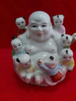 Lovely chinese happy budha with 7 children playing great condition