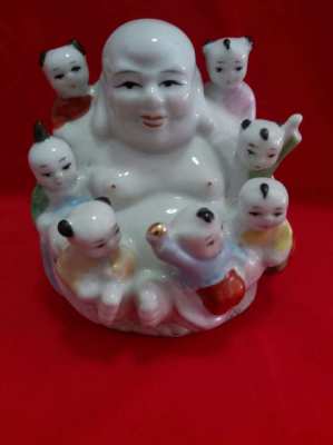 Lovely chinese happy budha with 7 children playing great condition