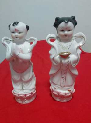 Two lovely chinese figures fortune boy and dragon girl lovely items