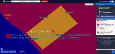 Land 65 rai By the sea, Pattaya City, red area, filled, width 230 m. J