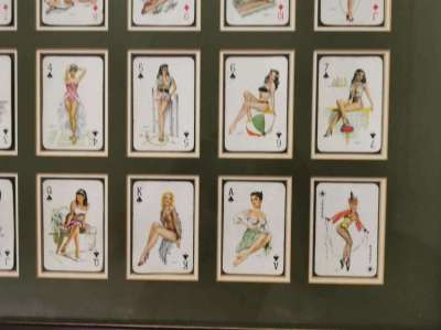 'Full set of playing cards of women from the 1950s and 60s - Framed 