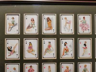 'Full set of playing cards of women from the 1950s and 60s - Framed 