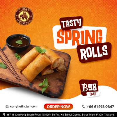 Delicious Spring Rolls at Curry Hut – Only ฿98!