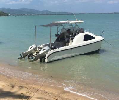 Catamaran 2 x 90 hp with cabin, well maintained