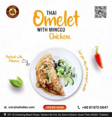 Delicious Thai Omelet with Minced Chicken at Curry Hut