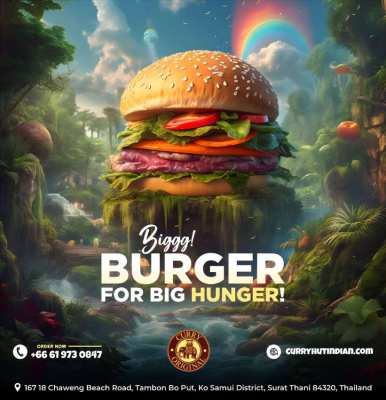 Biggg! Burger for Big Hunger at Curry Hut!