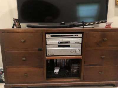 TV cabinet massive Teak. W:152cm. x H:79cm. x D:45cm.