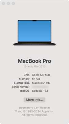 MacBook Pro 16'' M3 MAX + 2TB + 64GB RAM + Apple Care until 2027